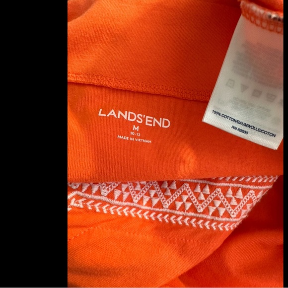 LANDS END Embroidered Dress Orange White Pockets Cotton Split VNeck Swim Cover - Picture 6 of 9
